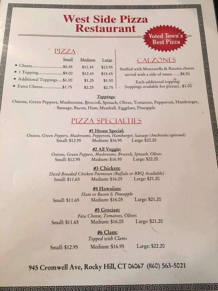 West Side Pizza Restaurant - Rocky Hill, CT