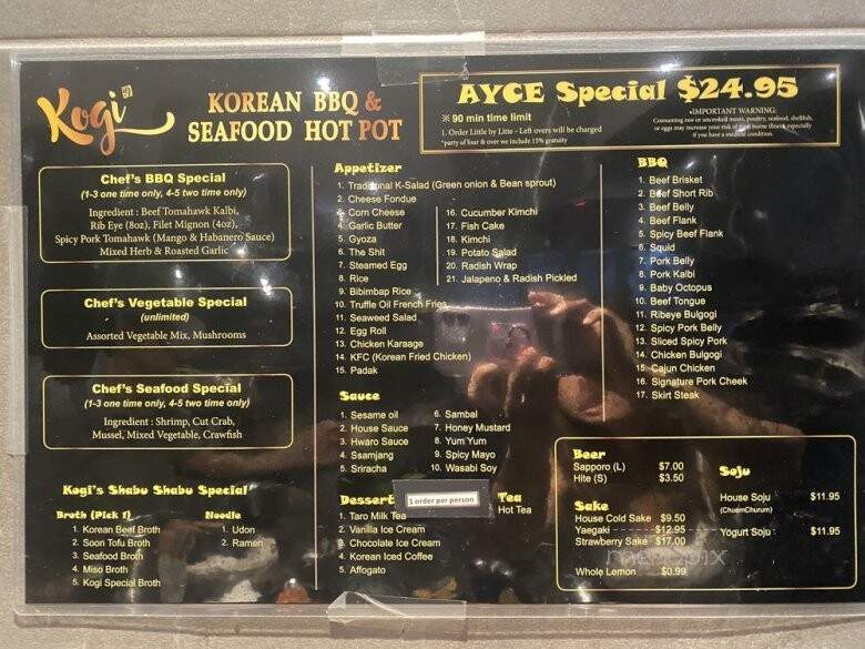 Kogi Korean BBQ & Seafood Hotpot - Las Vegas, NV menu_pic