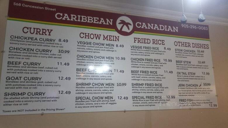 Caribbean Canadian Restaurant - Hamilton, ON menu_pic