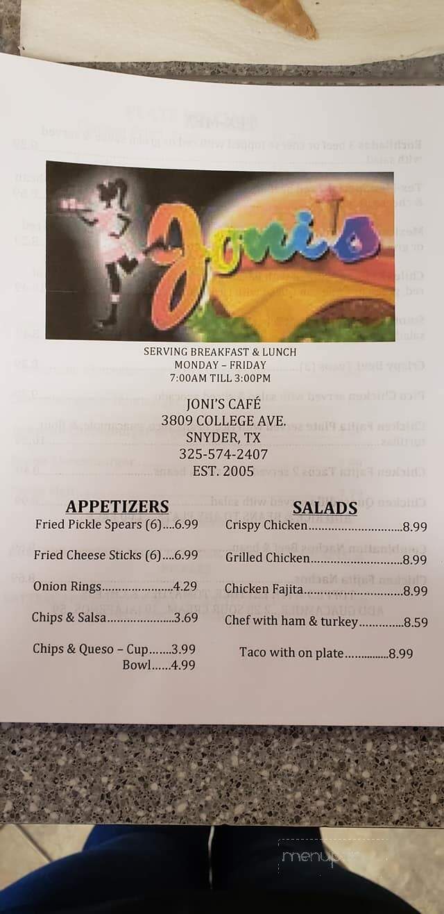 Joni's Cafe - Snyder, TX menu_pic