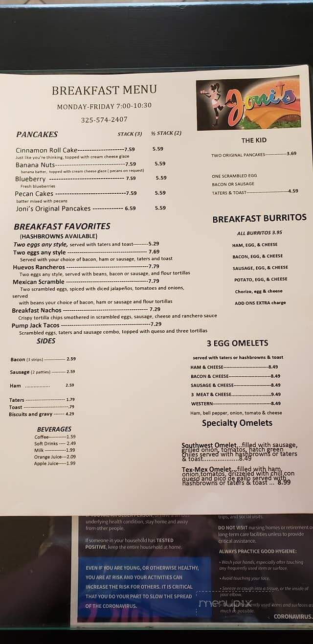 Joni's Cafe - Snyder, TX menu_pic