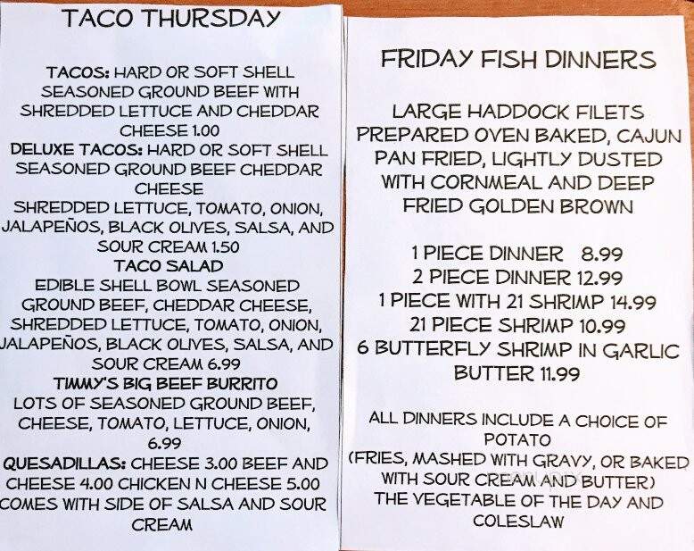 Timmys New Milford Cafe - Rootstown, OH menu_pic