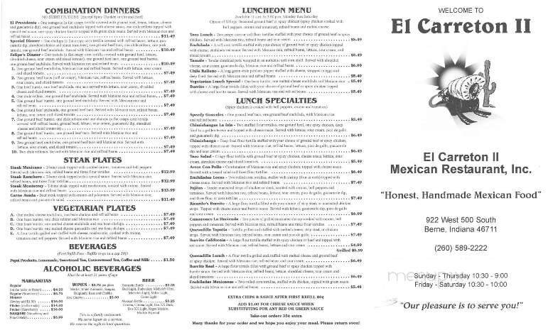El Carreton - Berne, IN menu_pic