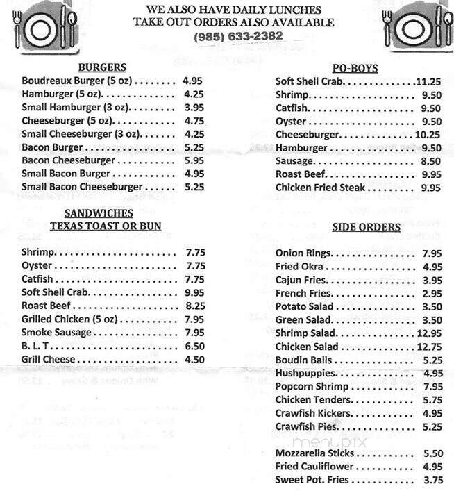 Boudreaux's Restaurant - Thibodaux, LA menu_pic
