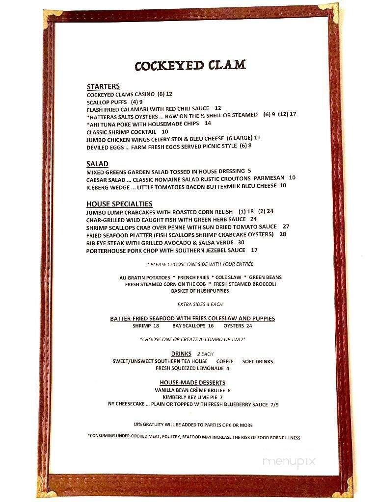 Cockeyed Clam - Buxton, NC menu_pic