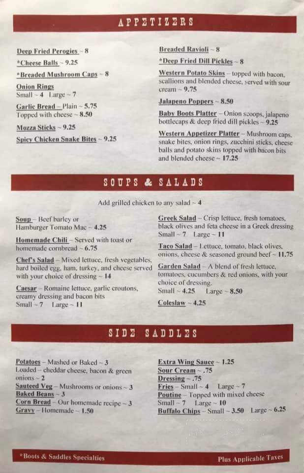 Boots & Saddles Roadhouse - Sault Ste Marie, ON menu_pic
