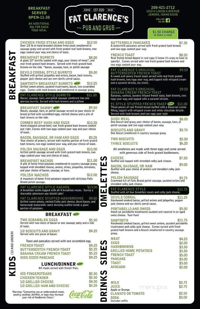 Fat Clarence's Pub and Grub - Jerome, ID menu_pic