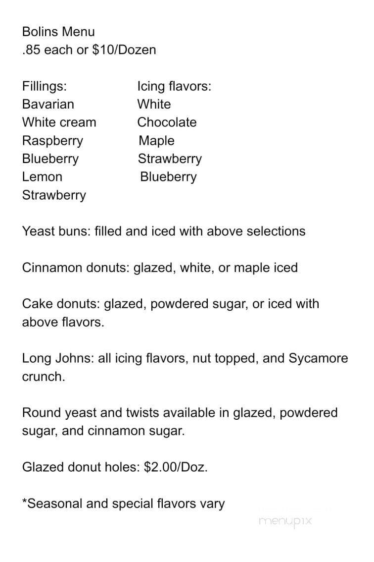 Bolins Donut Shop - Logansport, IN menu_pic