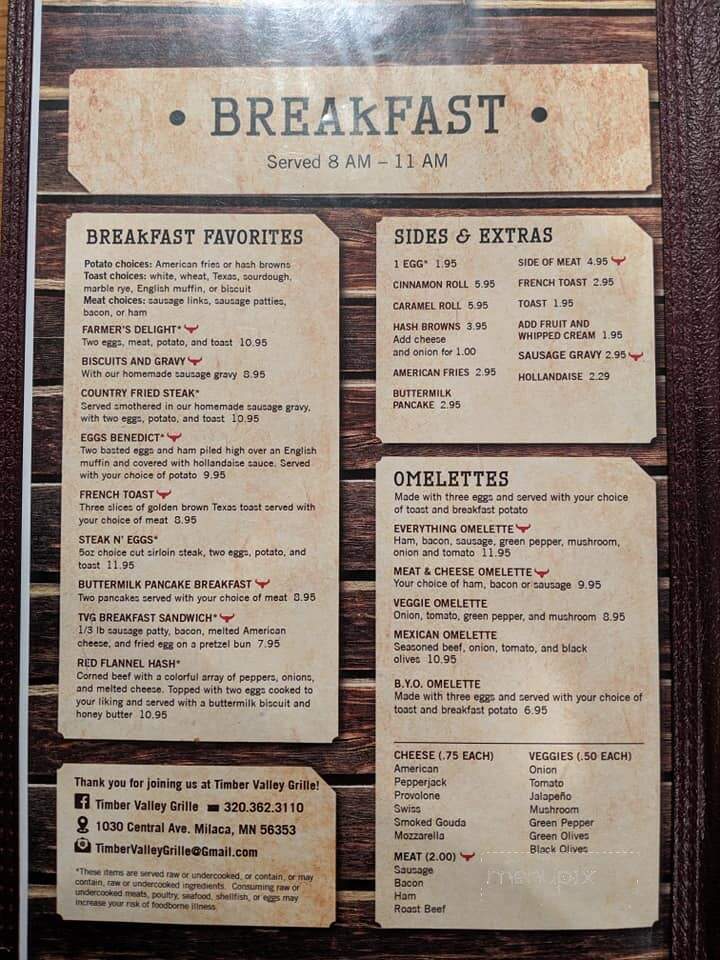 Timber Valley Grill - Milaca, MN menu_pic