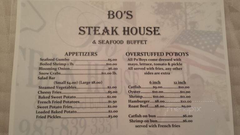 Bo's Steakhouse and Seafood Buffet - Franklinton, LA menu_pic