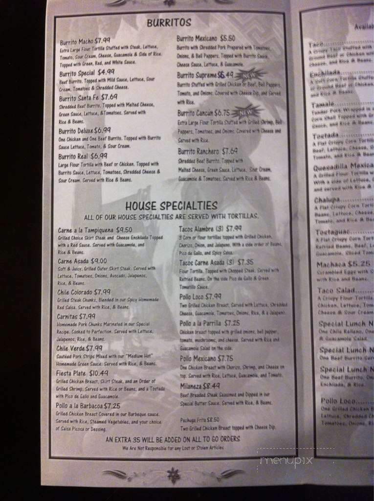 Atzimba Mexican Restaurant - Lexington, TN menu_pic