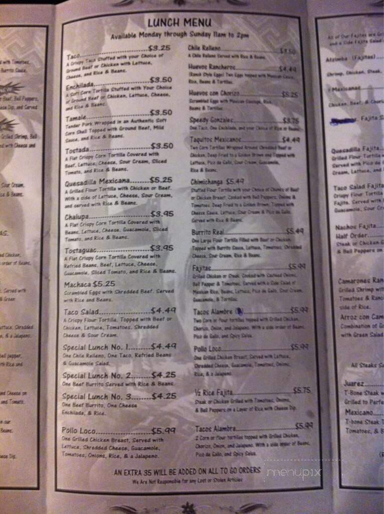 Atzimba Mexican Restaurant - Lexington, TN menu_pic