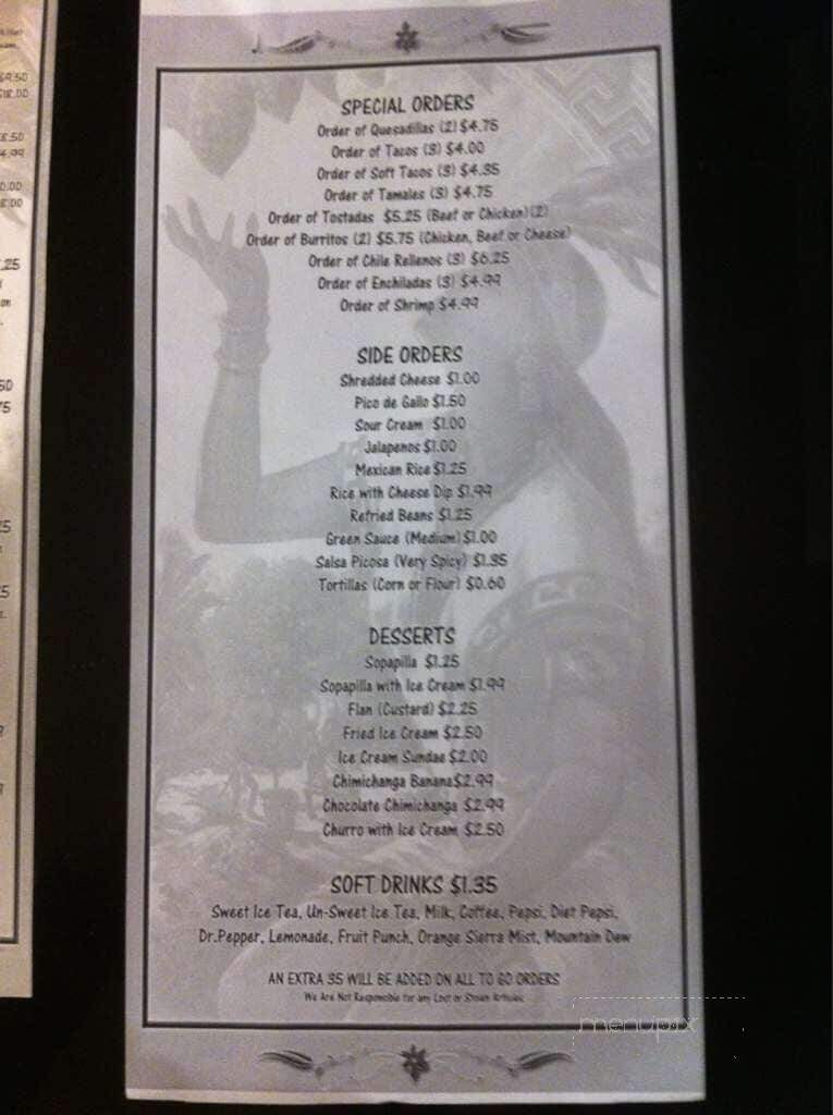 Atzimba Mexican Restaurant - Lexington, TN menu_pic