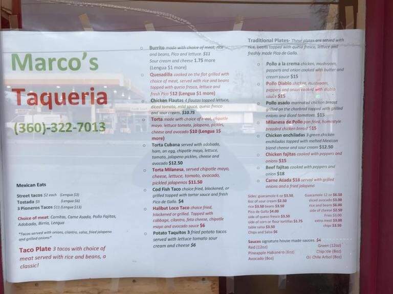 Marco's Taqueria - Granite Falls, WA menu_pic