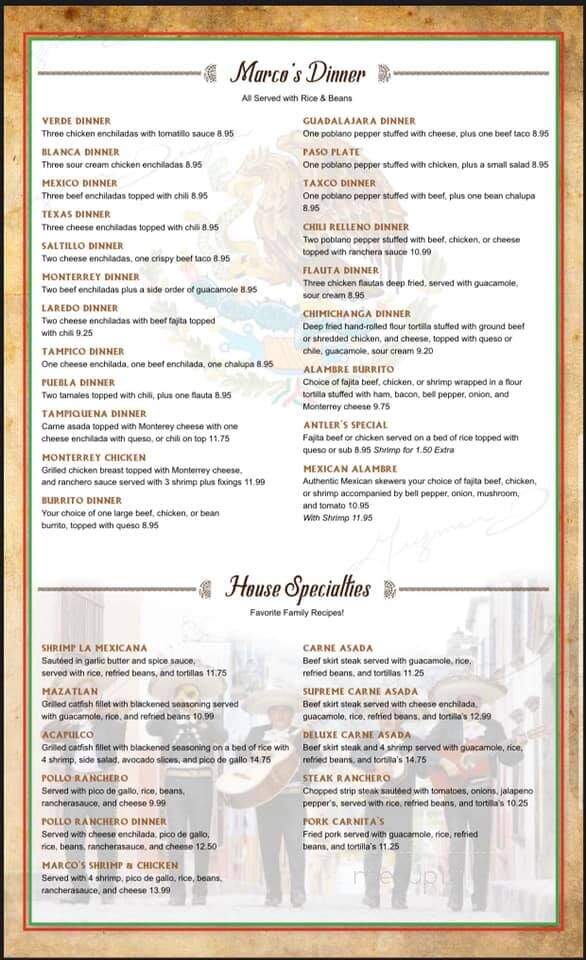 Marcos Mexican Restaurant - Antlers, OK menu_pic