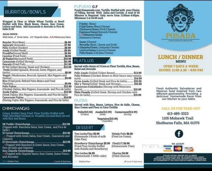 Posada Grill - Shelburne Falls, MA menu_pic