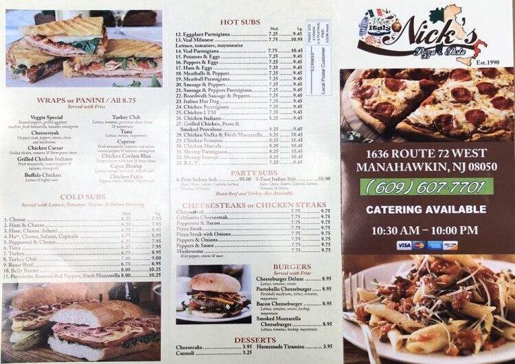 Nick's Pizza and Pasta - Stafford Township, NJ menu_pic