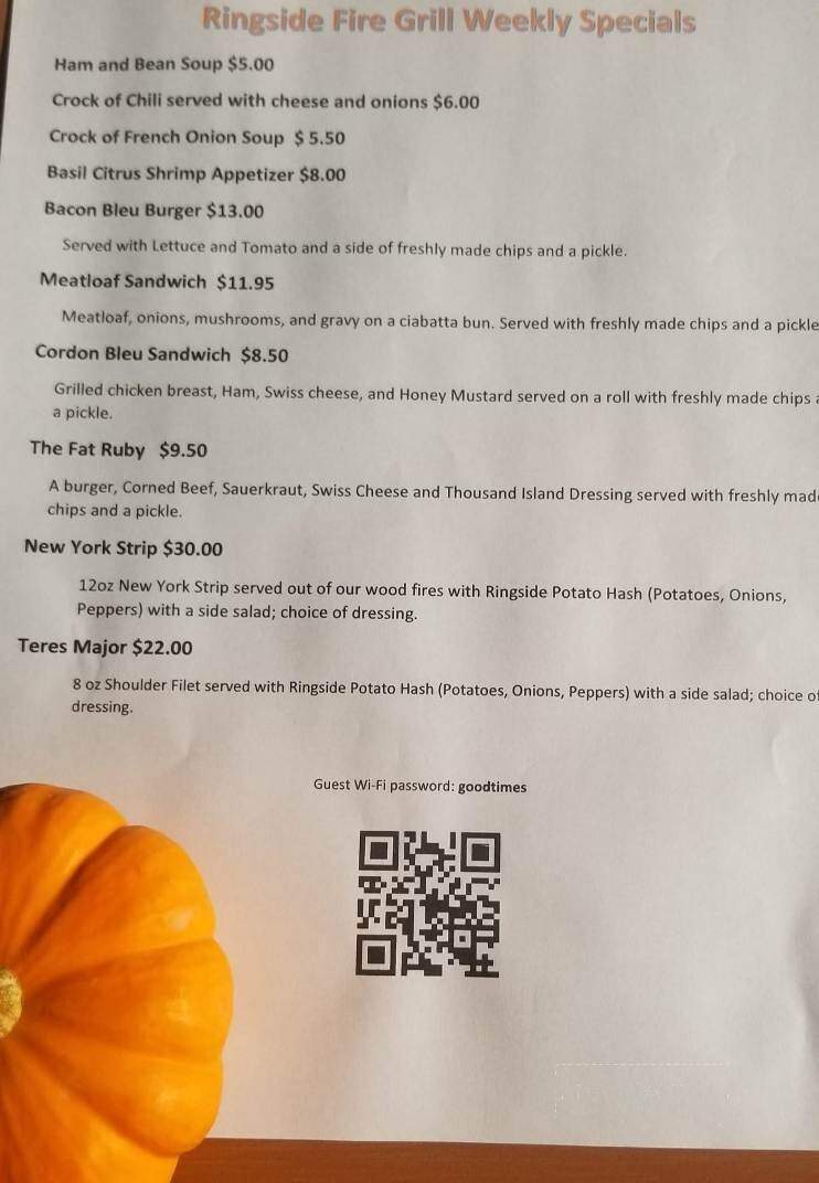 Ringside Fire Grill - Tafton, PA menu_pic