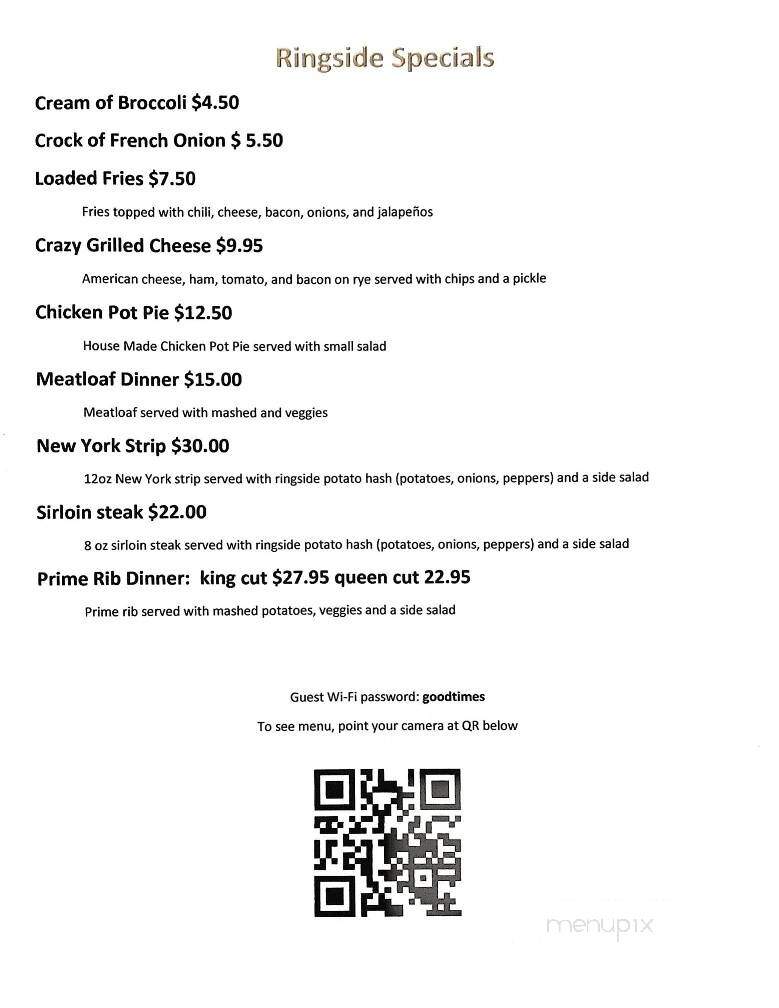 Ringside Fire Grill - Tafton, PA menu_pic