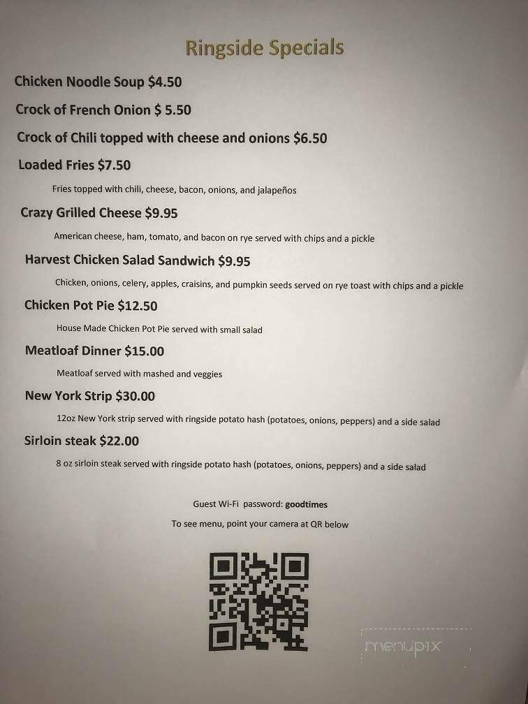Ringside Fire Grill - Tafton, PA menu_pic