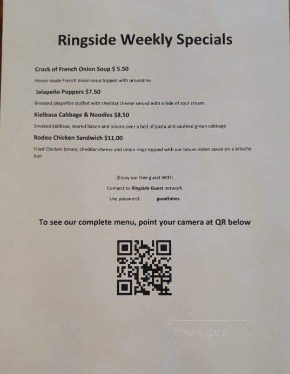 Ringside Fire Grill - Tafton, PA menu_pic
