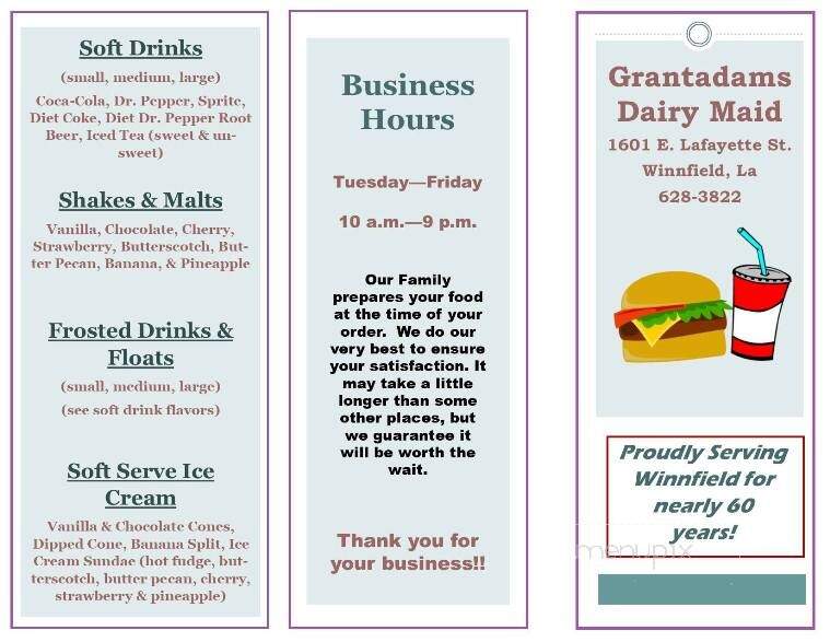 Grantadams Dairy Maid - Winnfield, LA menu_pic