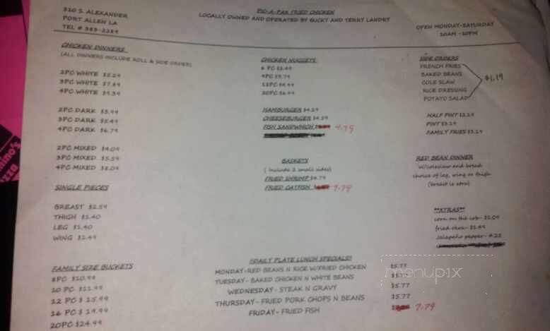 Pic-A-Pak Fried Chicken - Port Allen, LA menu_pic