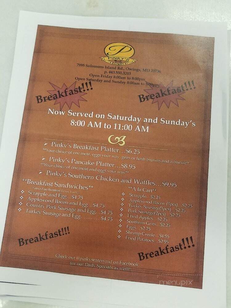 Pinky's Eatery - Owings, MD menu_pic