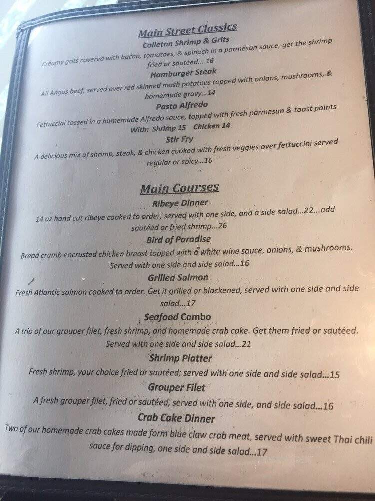 Main Street Grille - Walterboro, SC menu_pic