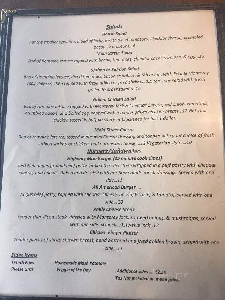 Main Street Grille - Walterboro, SC menu_pic