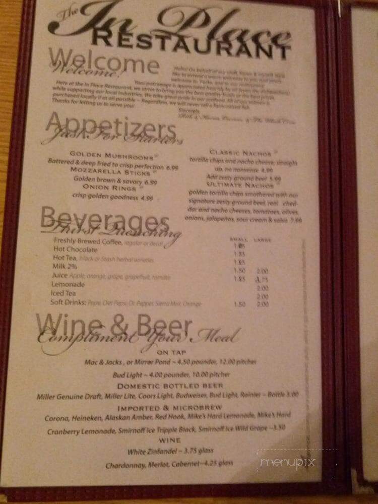 In Place - Forks, WA menu_pic