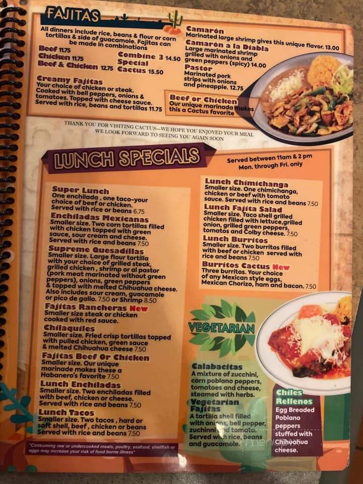 Cactus - Milan, IL menu_pic