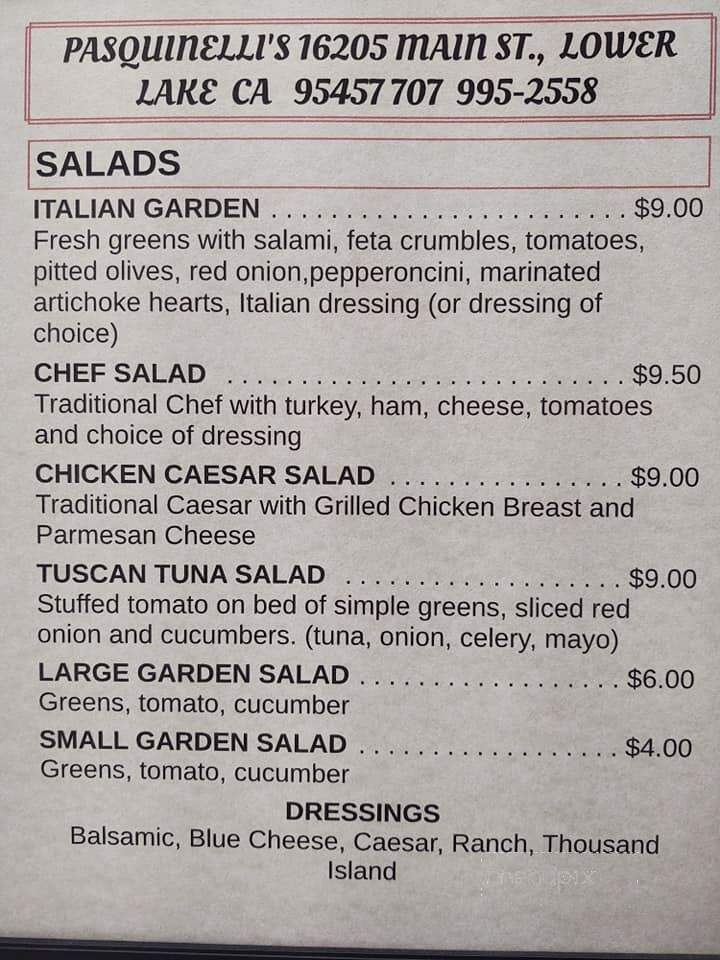 Pasquinelli's - Lower Lake, CA menu_pic