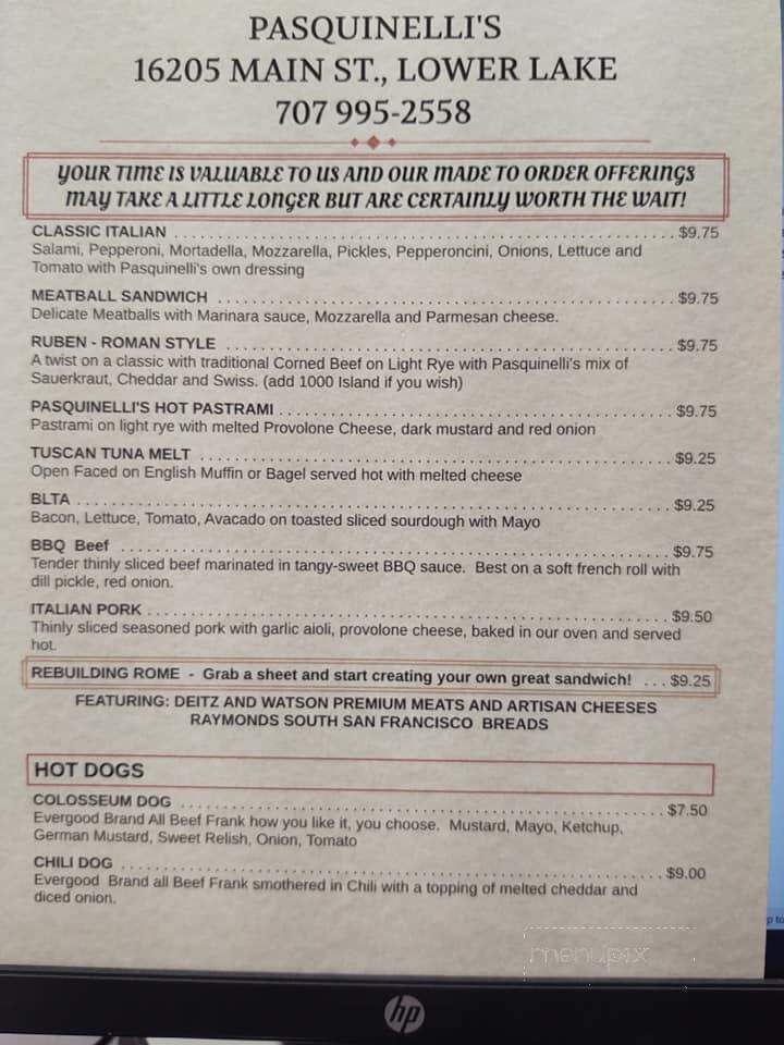 Pasquinelli's - Lower Lake, CA menu_pic