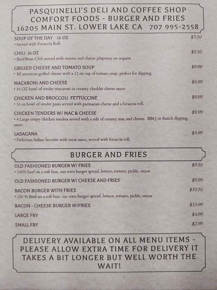 Pasquinelli's - Lower Lake, CA menu_pic