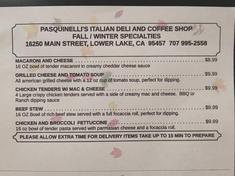 Pasquinelli's - Lower Lake, CA menu_pic