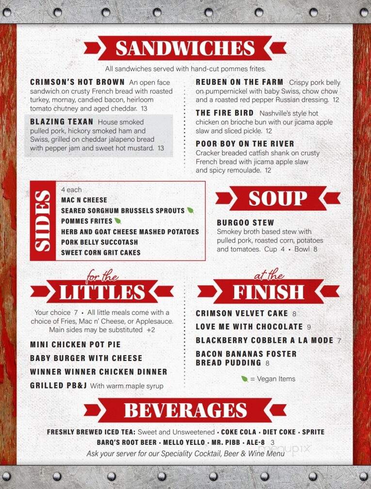 Menu of Crimson Oak Restaurant & Pub in North Vernon, IN 47265