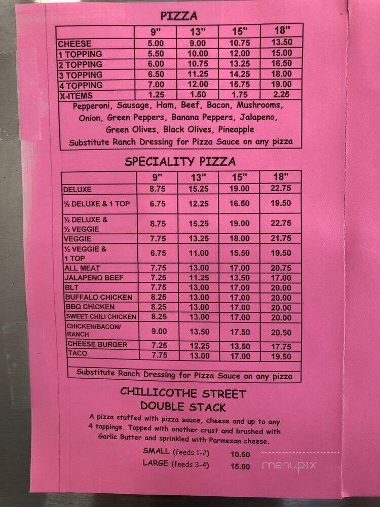 Chillicothe Street Pizza - South Charleston, OH menu_pic