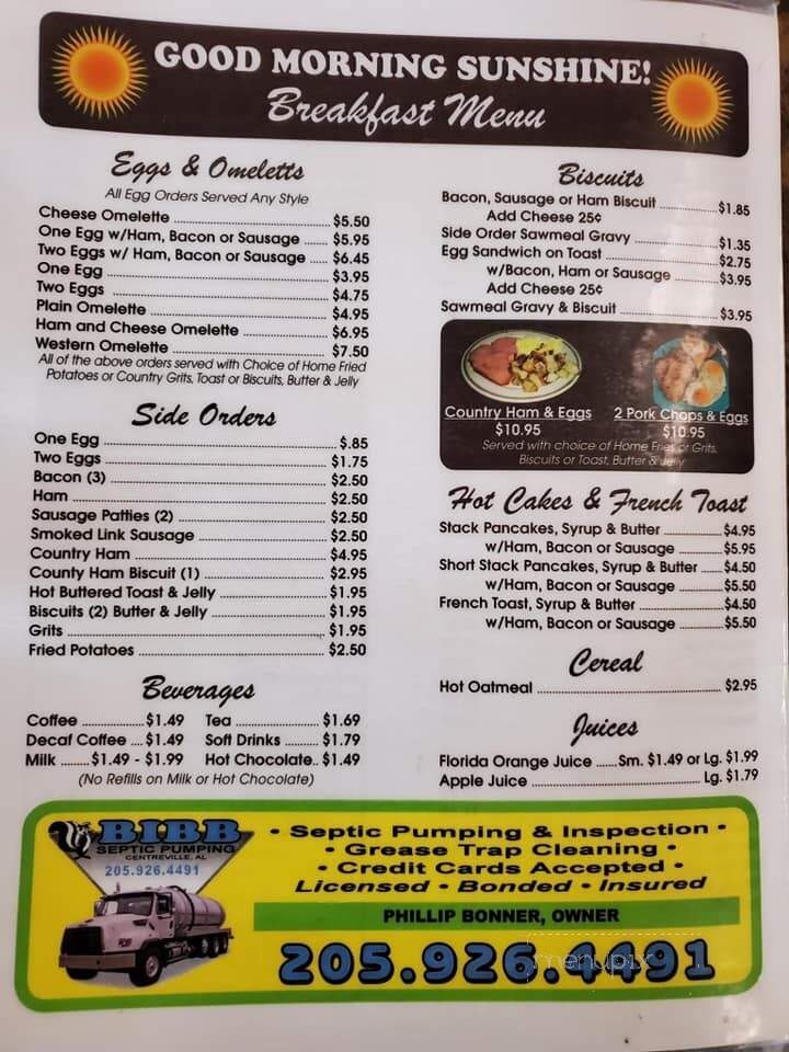 Sawmeal Restaurant - Brent, AL menu_pic