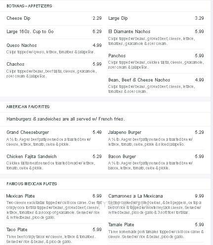 El Diamante Mexican Restaurant - Glenwood, AR menu_pic