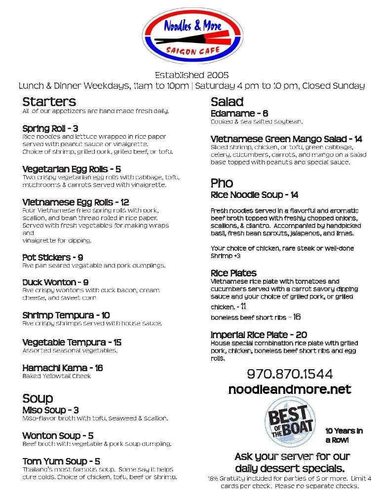 Noodles & More Saigon Cafe - Steamboat Springs, CO menu_pic