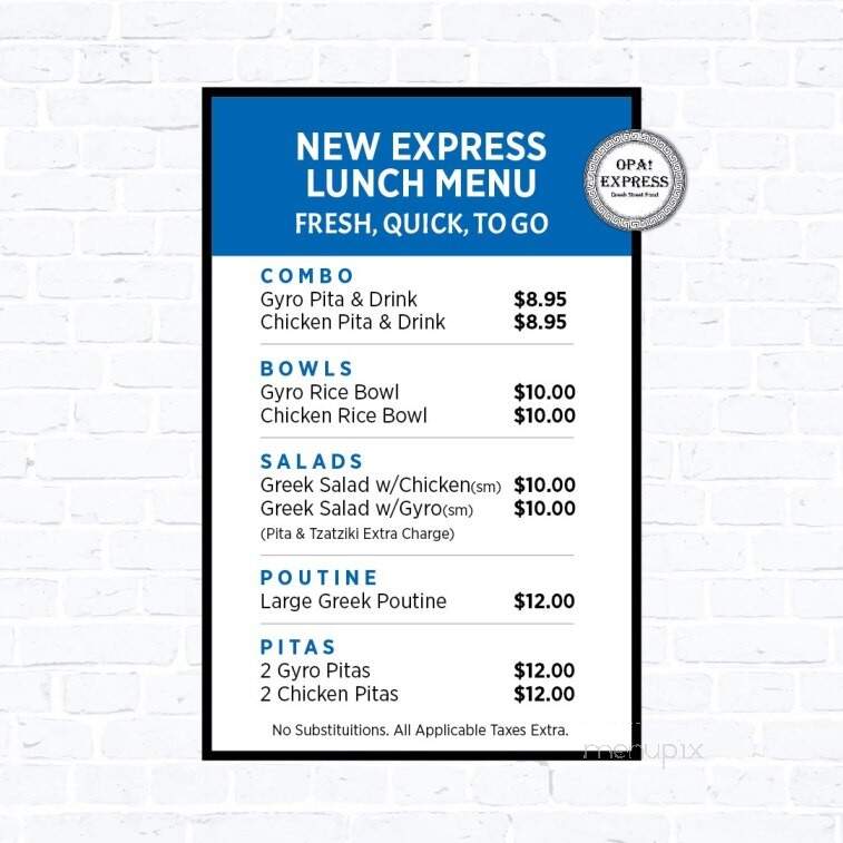 Opa Express - Grimsby, ON menu_pic