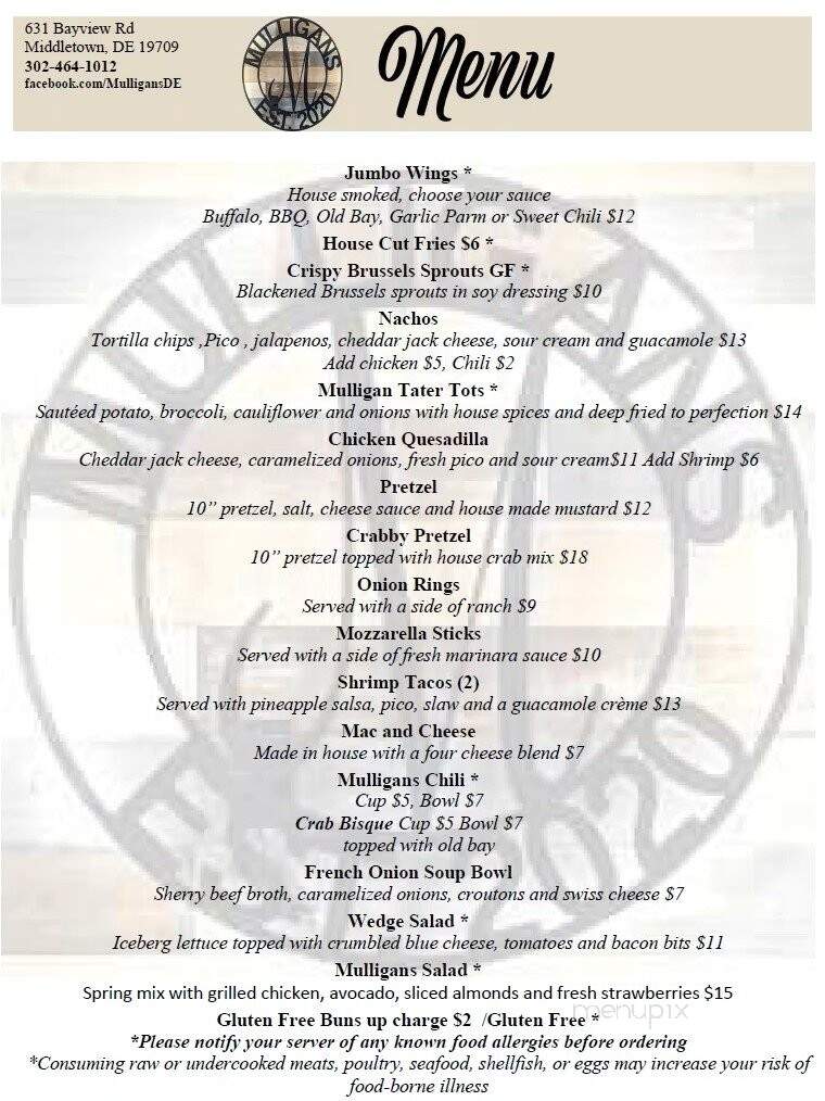 Mulligans - Middletown, DE menu_pic