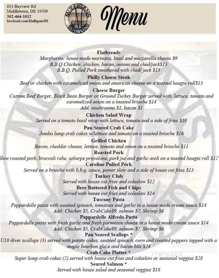 Mulligans - Middletown, DE menu_pic