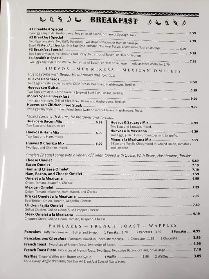 Cafe' Cozumel - Tuscola, TX menu_pic