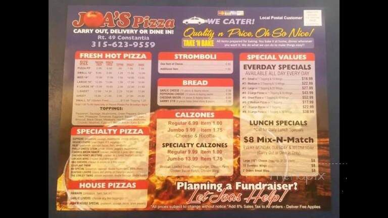 Joa's Pizza - Constantia, NY menu_pic