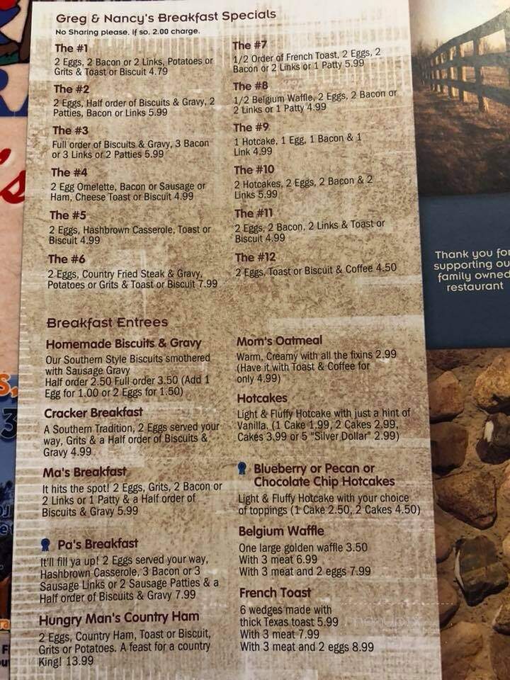 Greg's Haystax Restaurant - Umatilla, FL menu_pic