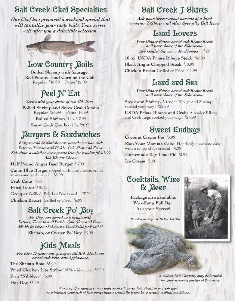 Salt Creek Restaurant - Suwannee, FL menu_pic