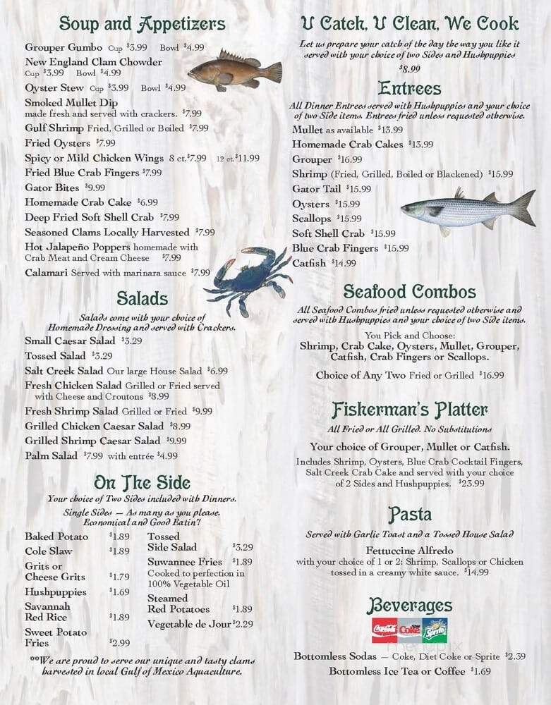 Salt Creek Restaurant - Suwannee, FL menu_pic