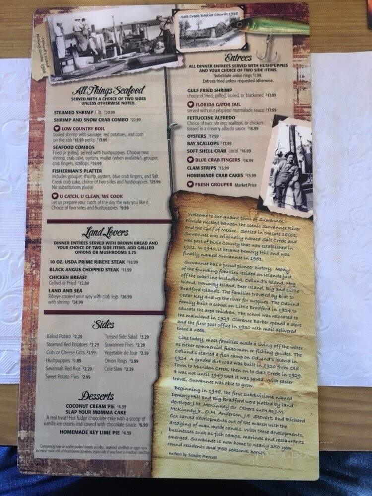 Salt Creek Restaurant - Suwannee, FL menu_pic
